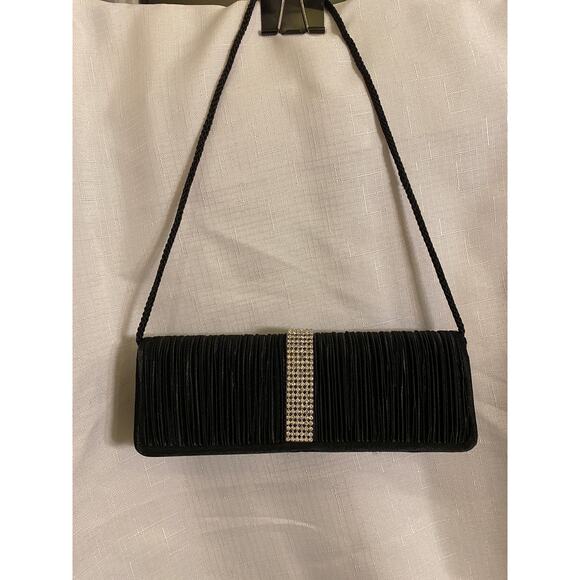 Women's Evening Formal Clutch Bag Purse Black with rhinestones rope strap EUC - Picture 1 of 13